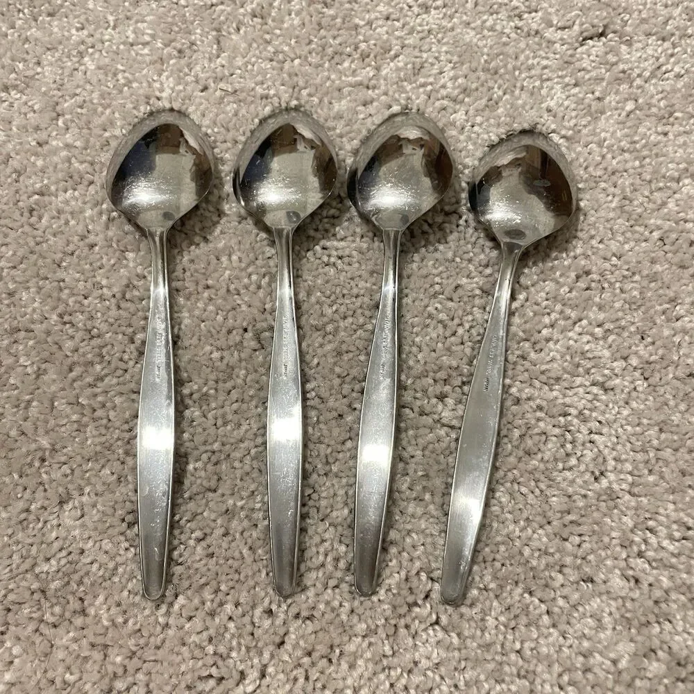 Interpur Rose Scroll Stainless Steel Soup Spoons Set of 4 7.5” Flatware